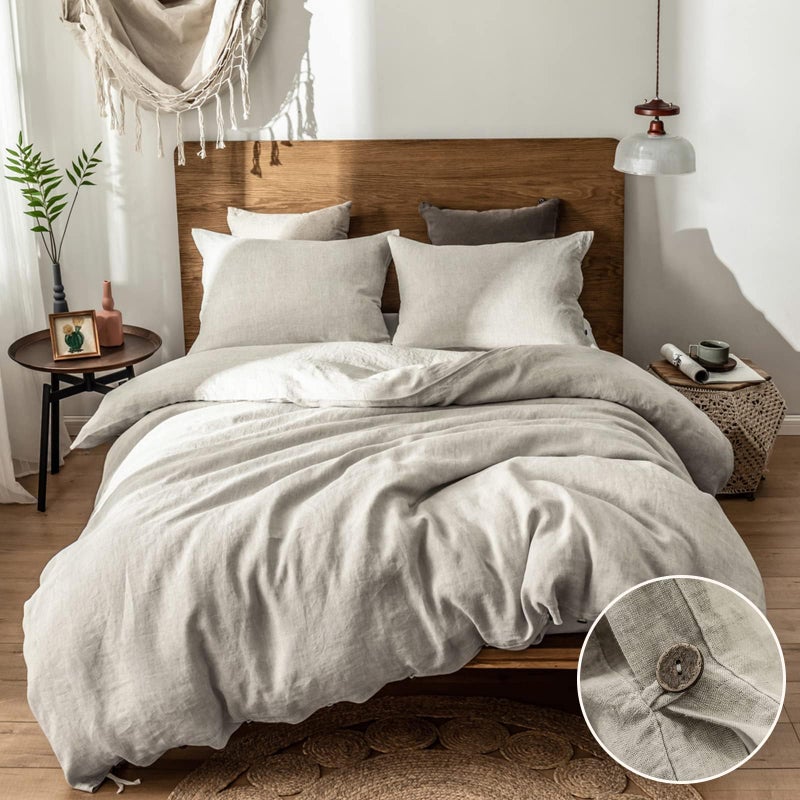 Simple&Opulence 100% Linen Duvet Cover Set, 3 Pieces Belgian Flax Breathable Bedding, 1 Comforter Cover+2 Pillowshams with Coconut Button Closure(King,Linen) - Image 1